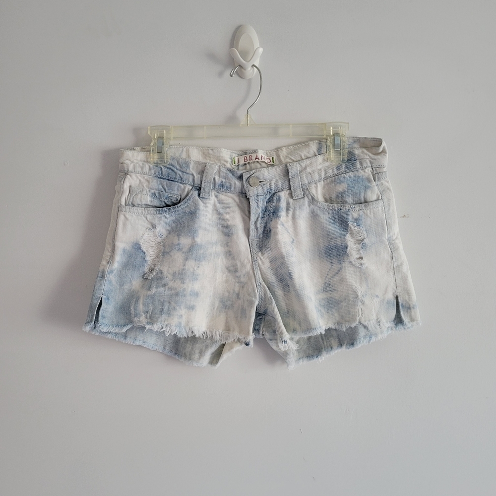 J Brand Light Blue and White Tie-Dye Denim Shorts